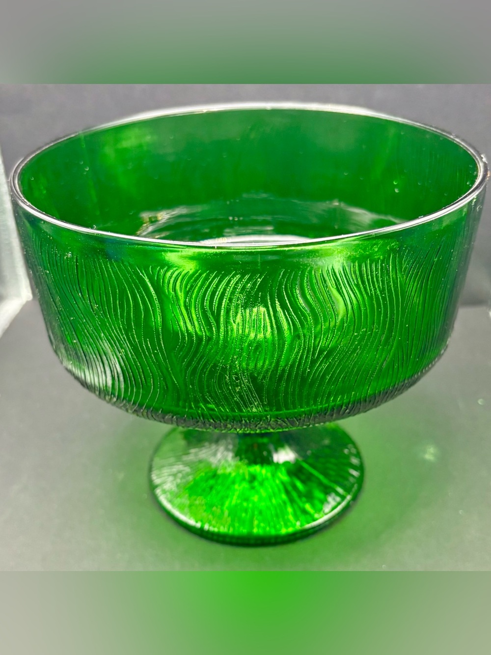 Vintage Green Hoosier Glass 4032 Pedestal Dish Textured Footed Candy Bowl